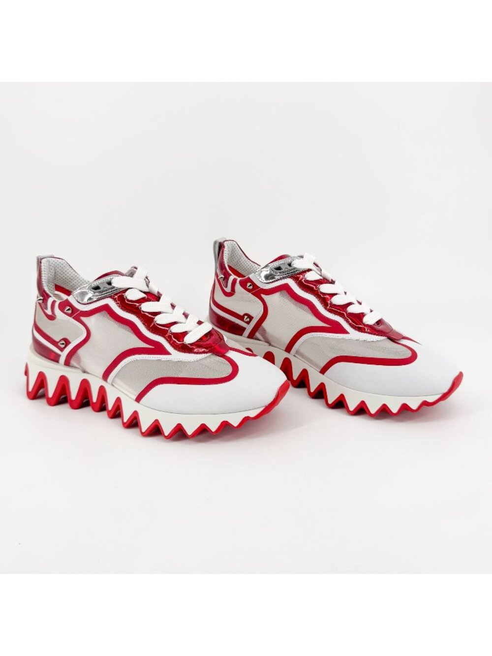 Christian Louboutin Sharkina White Mesh Red Sneakers Size 38 US 8 Women's 6967